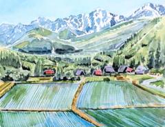 油絵 荒川宏 風景画『北アルプス新雪』（五竜岳）額装