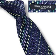 美品 EMILIO PUCCI エミリオ プッチ ネクタイ ストライプ 総柄 紫