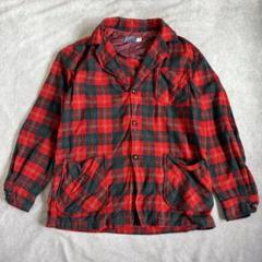 70s ペンドルトン 開襟 オンブレ ウールチェックシャツ レッド M USA製