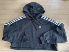 adidas 【タグ付き】クロップドフーディパーカーライトブルーXL