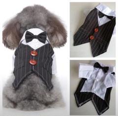 【Lサイズ】犬用 スーツ フォーマル タキシード 蝶ネクタイ ドッグ 犬服