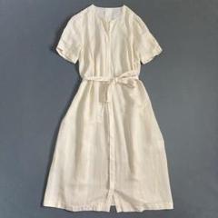 美品 アマカ マルチストライプパフスリーブワンピース シャツワンピース フレア