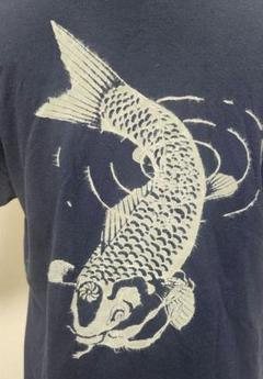 ネイビー 特殊刺繍鯉柄 ヴィンテージ Tシャツ 古着