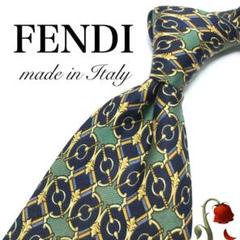【美品】FENDI フェンディ ネクタイ ネイビー 紺 総柄 小紋柄 高貴