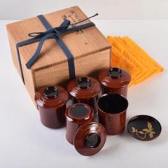和食器　輪島塗　塗師　慶峯造　南天蒔絵　御箸洗　五客　共箱　C　8791 和食器 輪島塗 塗師 慶峯造 南天蒔絵 御箸洗 五客 共箱 C 8791