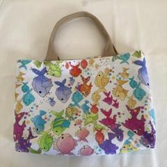 ☆ロラライハリス 生地使用☆ ハンドメイド　トートバック　ランチバッグ　お魚柄