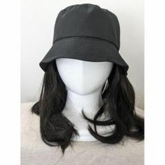 帽子ウィッグ　バケットハット　ウィッグ　変装　女装　かつら　黒　おしゃれ　673