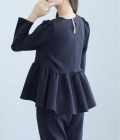 ホワイトジョーラ パール ペプラム プルオーバー ハイストレッチ L ネイビー