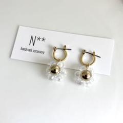 【New】 516 オーロラ ガラスビーズ ゴールド 大 フラワー ハンドメイド