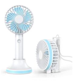 扇風機 USB充電式 手持ち/卓上置き/首掛け 2000mAh 5枚羽根 携帯