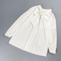 美品 #Newans ボウタイ付長袖ブラウス ホワイト サイズ0*ED862