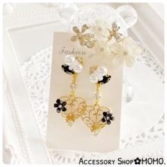ビジュー♡ブラックストーン.フラワー♡ハンドメイドピアスorイヤリング♡