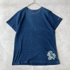 45R うさぎ抜染インディゴTシャツ 濃紺4 コットン日本製 美品】45R 45rpm 藍染 インディゴ Tシャツ うさぎ 日本製