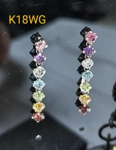 K18WG＊マルチカラーストーン＊ピアス