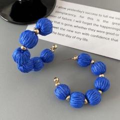 Navy blue ペーパーコード ボールフープピアスのサムネイル