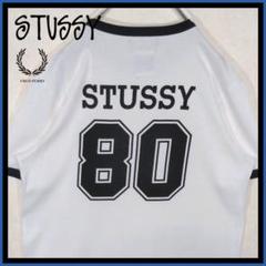 《STUSSY × FRED PERRY 》リンガーT　ロゴ　バックプリント　白