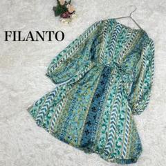 【FILANTO】ミニワンピース　ブロックプリント　花柄　緑　総柄　薄手