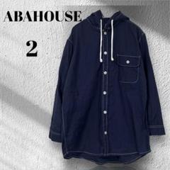 ABAHOUSE　七分袖リネン混フード付きシャツ　ネイビー　２　◆M3671