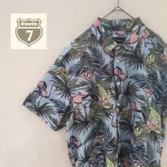【現品限り】シャツ 柄シャツ 半袖 フラミンゴ オーバーサイズ 総柄 2XL