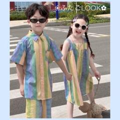 キッズ服　カラフルセットアップ×カラフルワンピース　派手　夏コーデ