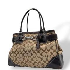 コーチ　ハンドバッグ　ブラウン　シグネチャー　COACH　シルバー金具　s54