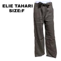 ELIE TAHARI ワイドパンツ リボンベルト 茶 F