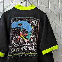 00s　リンガーTシャツ　ハーフジップ　サメ　鮫　プリント　刺繍　ビンテージ　黒