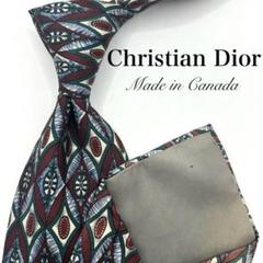 【美品】Christian Dior ネクタイ 総柄 ひし形 レッド 個性的