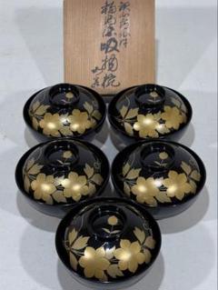 輪島塗　鉄仙蒔絵付 吸物椀五客　美品　共箱　茶道具　懐石道具　送料込 輪島塗 鉄仙蒔絵付 吸物椀五客 美品 共箱 茶道具 懐石道具 送料