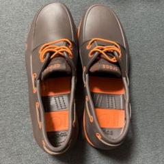 【新品】Crocs メンズデッキシューズ M 9 ブラウン/オレンジ 新品】Crocs メンズデッキシューズ M 9 ブラウン/オレンジ