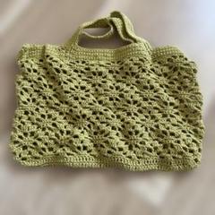 ハンドメイド　オリーブグリーン かぎ針編みエコバッグ