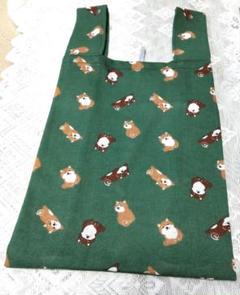 ハンドメイド手拭いエコバッグ(レジ袋風)柴犬柄・緑
