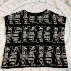 伊太利屋ヒョウ柄タートルネックトップス フクロウかスズメ刺繍付き 伊太利屋ヒョウ柄タートルネックトップス フクロウかスズメ刺繍付き