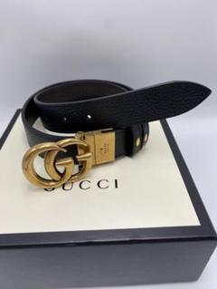 美品　グッチ　マーモント　ベルト　ゴールド　レディース GG Marmont thin leather belt with shiny buckle in black