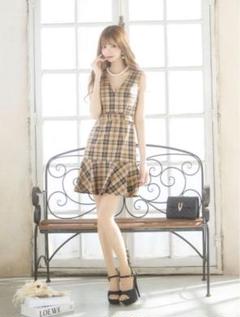 Jewels ブラウンチェックAラインミニドレス Jewels ブラウンチェックAラインミニドレス