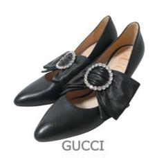 GUCCI 2WAY リボン ラインストーン レザー ハイヒール パンプス