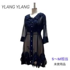 新品未使用 シフォン プリーツ フリル ひざ丈 ワンピース ダークネイビー