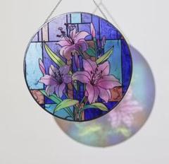 【新品】ステンドグラス 花柄 円形