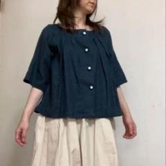 リネン　ブラウス　ハンドメイド　七分袖