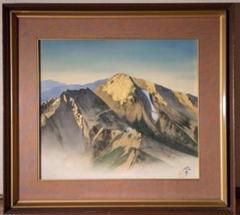 【真作】絵画　雄大な山岳美　伝統日本画　霧に包まれる山　精緻な描写　V144 真作】絵画 雄大な山岳美 伝統日本画 霧に包まれる山 精緻な描写