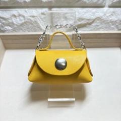 【ヌメ革】刻印可 ミニバッグチャーム 小物入れ イエロー 1個 9×7cm