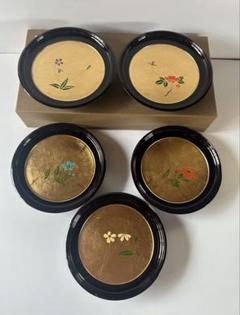 中山漆器　山中塗　銘々皿　手描蒔絵　金箔　５枚組 中山漆器 山中塗 銘々皿 手描蒔絵 金箔 5枚組 - メルカリ