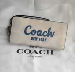 COACH レザー長財布 ホワイト/ブルー 未使用 - メルカリ