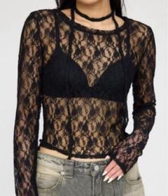 LAGUAGEM レーストップス　2色セット LAGUA GEM | FLOR LACE SLEEVE HOLE トップス (Tシャツ