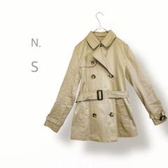 【N.】 美品 ダブル トレンチコート ウエストマーク べっ甲ボタン ベルベット