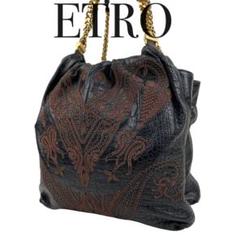 ✨希少レア ETRO エトロ　ペイズリー ハンドバッグ　オールレザー　ブラック