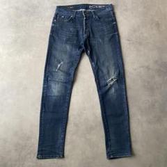 【人気】GAS ガス デニムパンツ ダメージ加工 ロゴ 革パッチ AW11