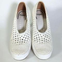 FENDI パンプス メッシュ エンボスロゴ ズッカ エナメル 白 37.5