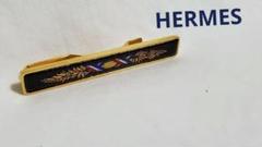 美品  正規良 エルメス 紺黒 七宝焼 タイバー ネクタイピン エマイユ 小物