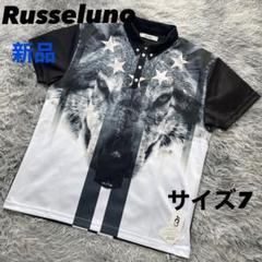 新品　ラッセルノ　ポロシャツ　半袖　ウルフ　総柄　ルチャ　ブラック　ホワイト　7 新品 ラッセルノ ポロシャツ 半袖 ウルフ 総柄 ルチャ ブラック